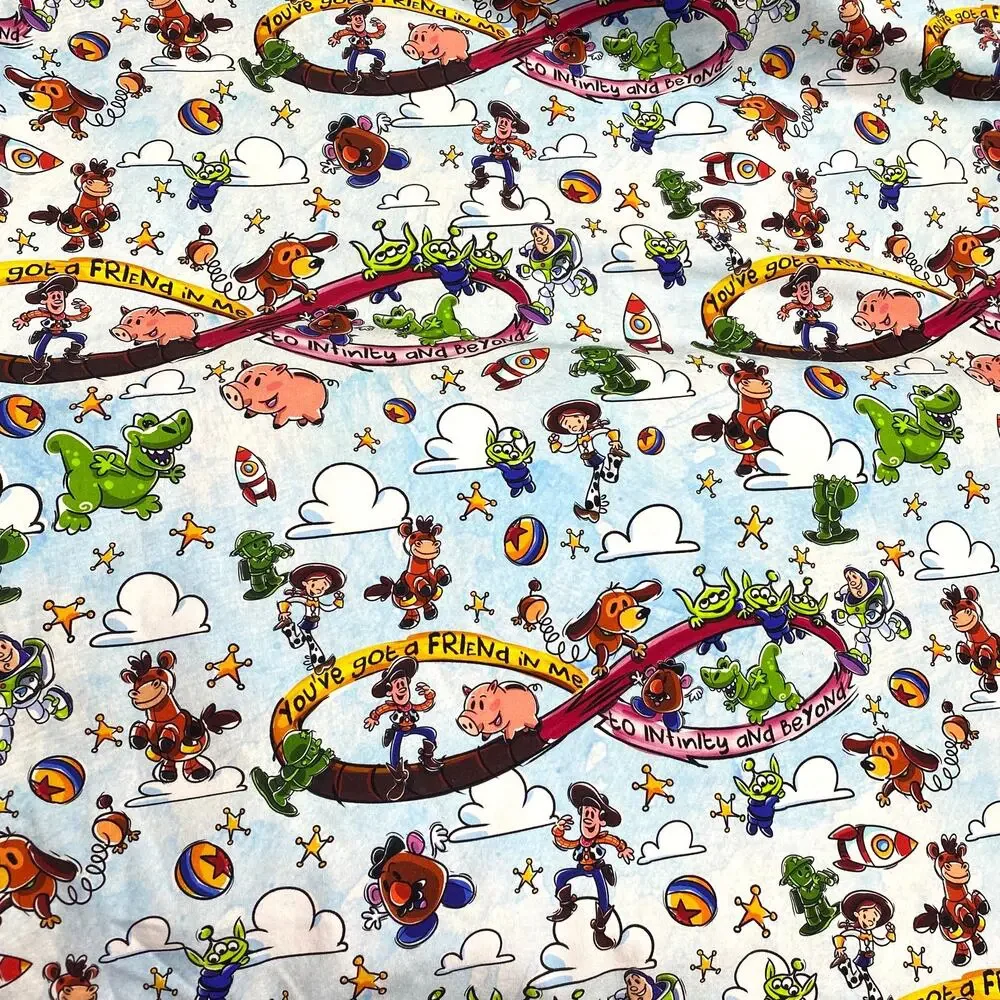 Toy Story Character Print Cotton Lycra Stretch Apparel Fabric 1 Yard x 60